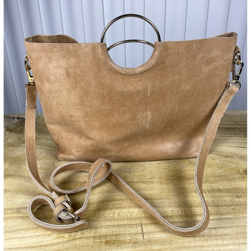Able Tan Leather Crossbody Tote with Metal Ring Handles - Picture 2 of 10